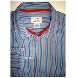 ARMANI EXCHANGE "Slim Fit" Blue & Pink Striped Long Sleeve Button-Front Shirt